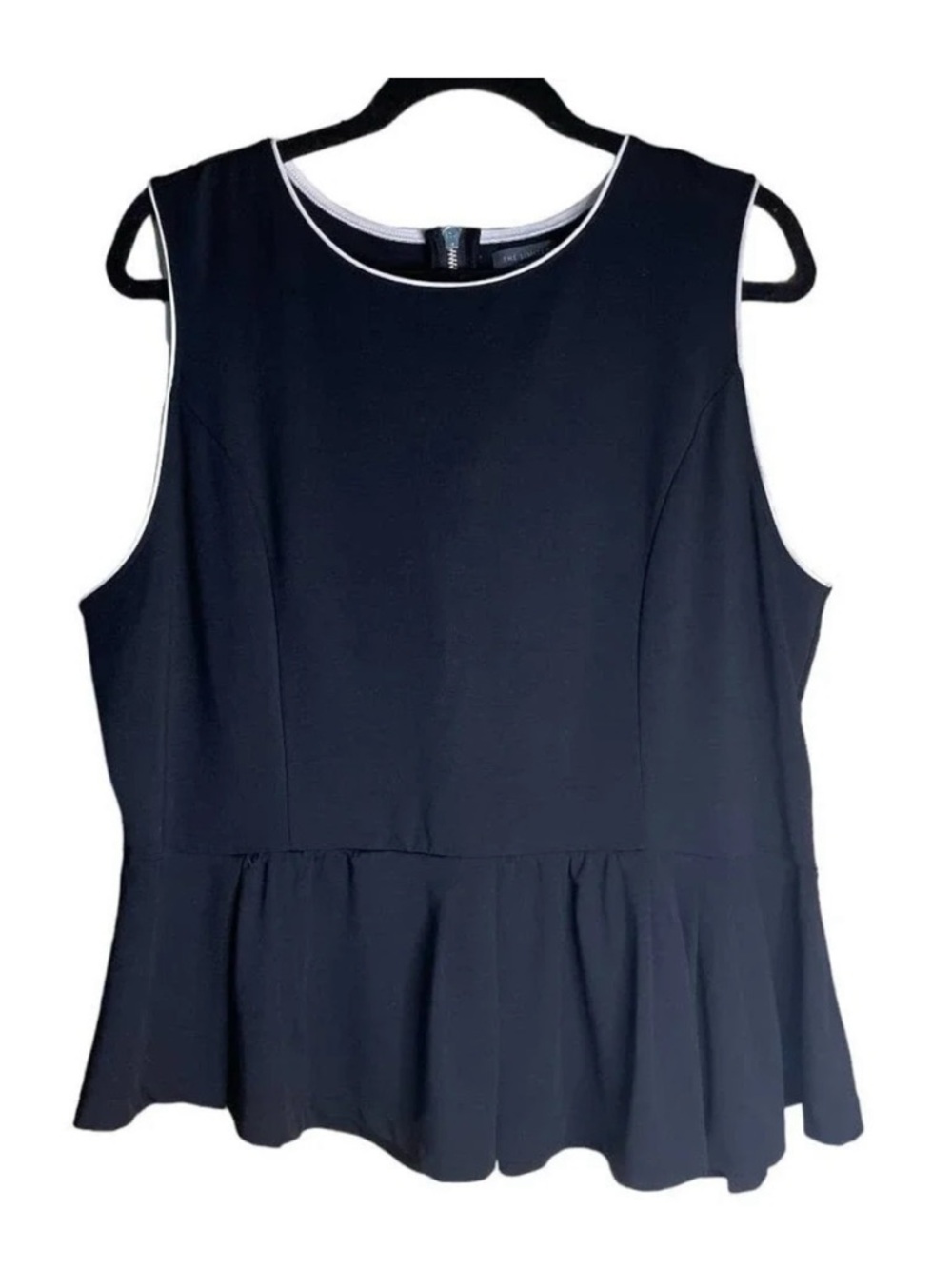 The Limited Black Sleeveless Peplum Top with White Piping